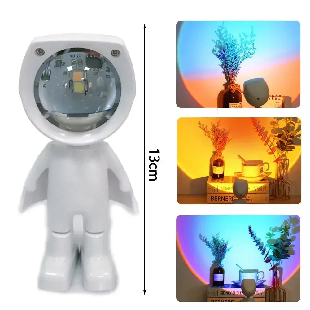 GGbingo Rechargeable Astronaut Robot Rainbow Projection Sun Lamp Table Night Light Sunset Lamp Dimming Bedroom Atmosphere Light