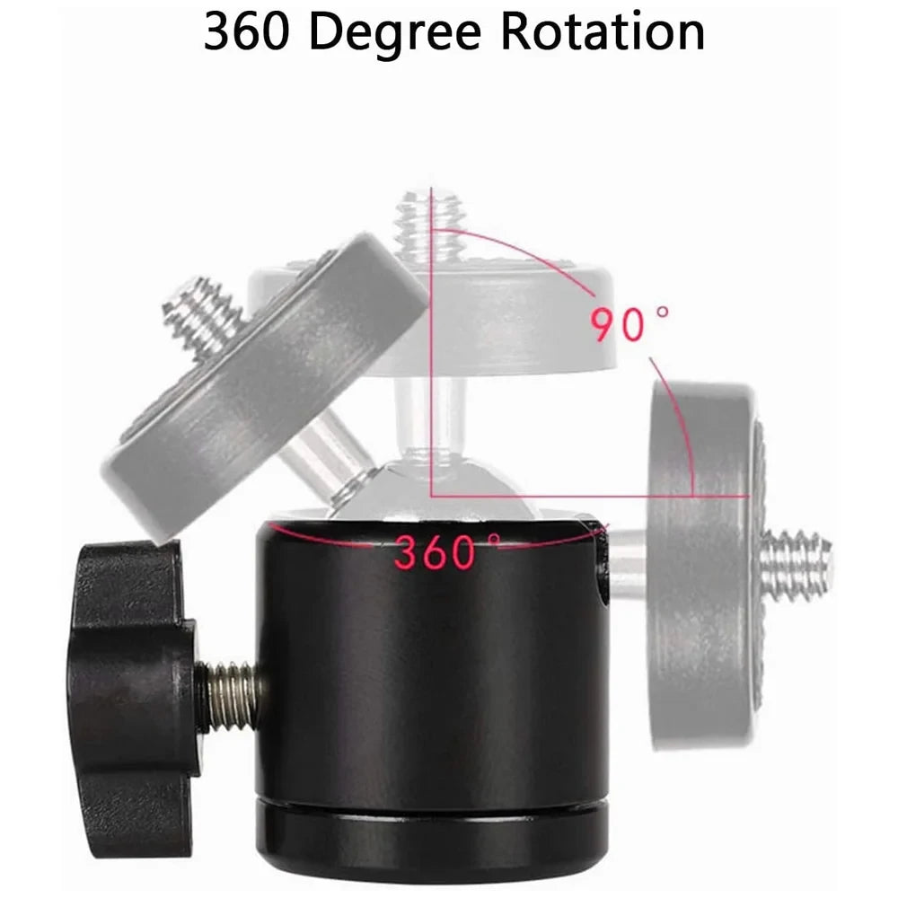 Universal 1/4" Screw Ball Head Adapter for Tripod, Light Stand, Projector & Camera, 360° Rotating Aluminum Alloy Bracket