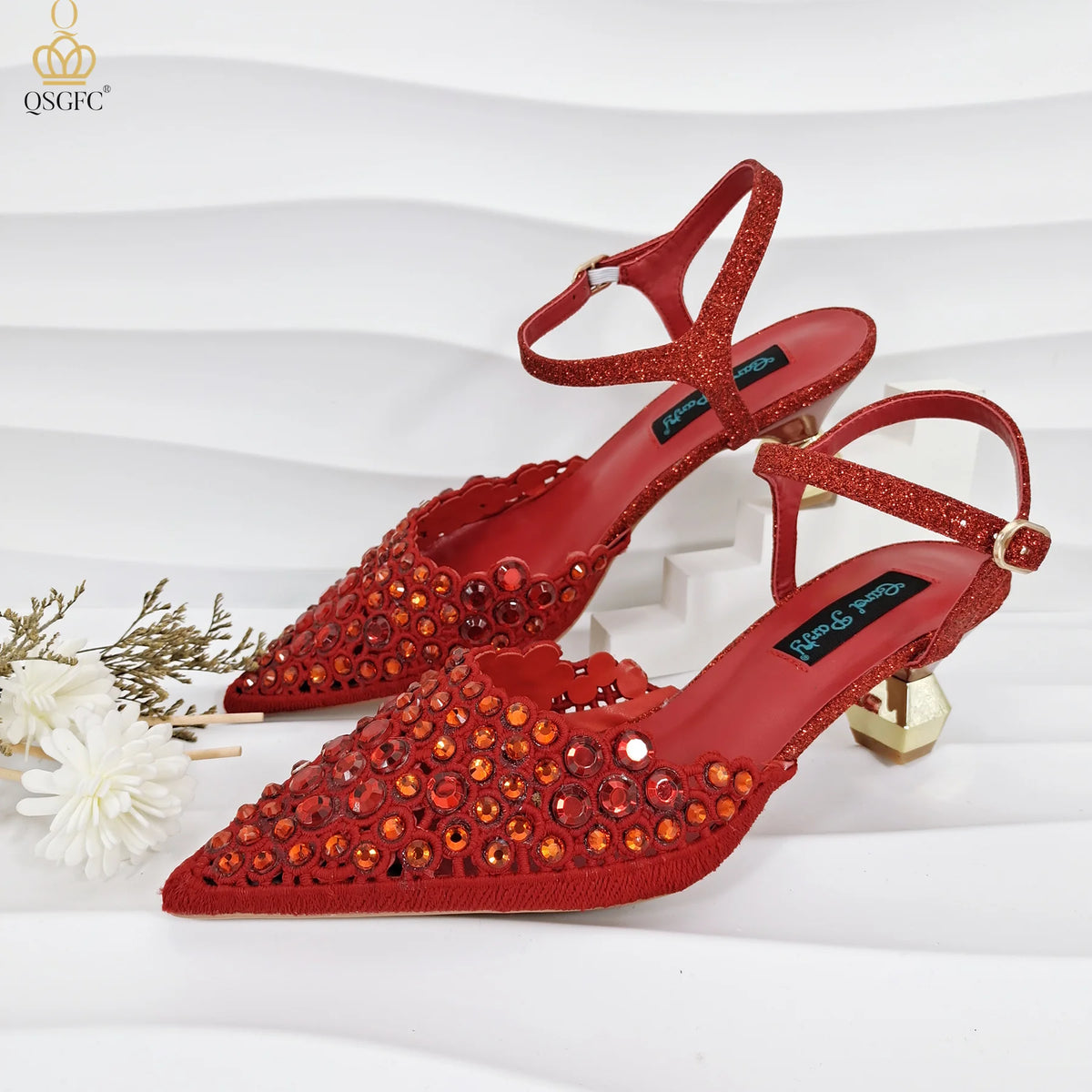 Happy Time Exquisite ! African Women's Shoes And Star Bag Rhinestone Embellished Pointed Toe Cutout Heels Square Clutch Bag