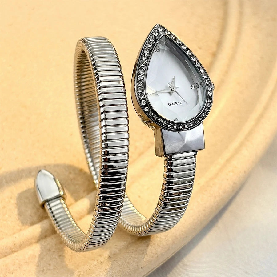 Elegant Ladies' Water - Drop Headed Watch with Snake - shaped Band