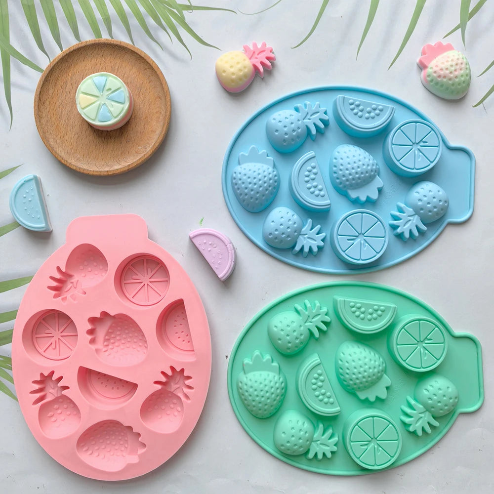 1pc 9-cavity 4 fruit shaped chocolate candy silicone molds, pudding, biscuit, ice tray molds, cake decoration baking utensils