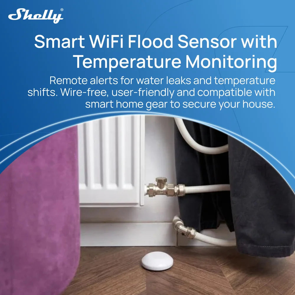 Shelly Flood S Gen4 Zigbee Water Sensor Flood Leak Detecto Matter Remote Monitoring for Kitchen/Bathroom Support Home Assistant