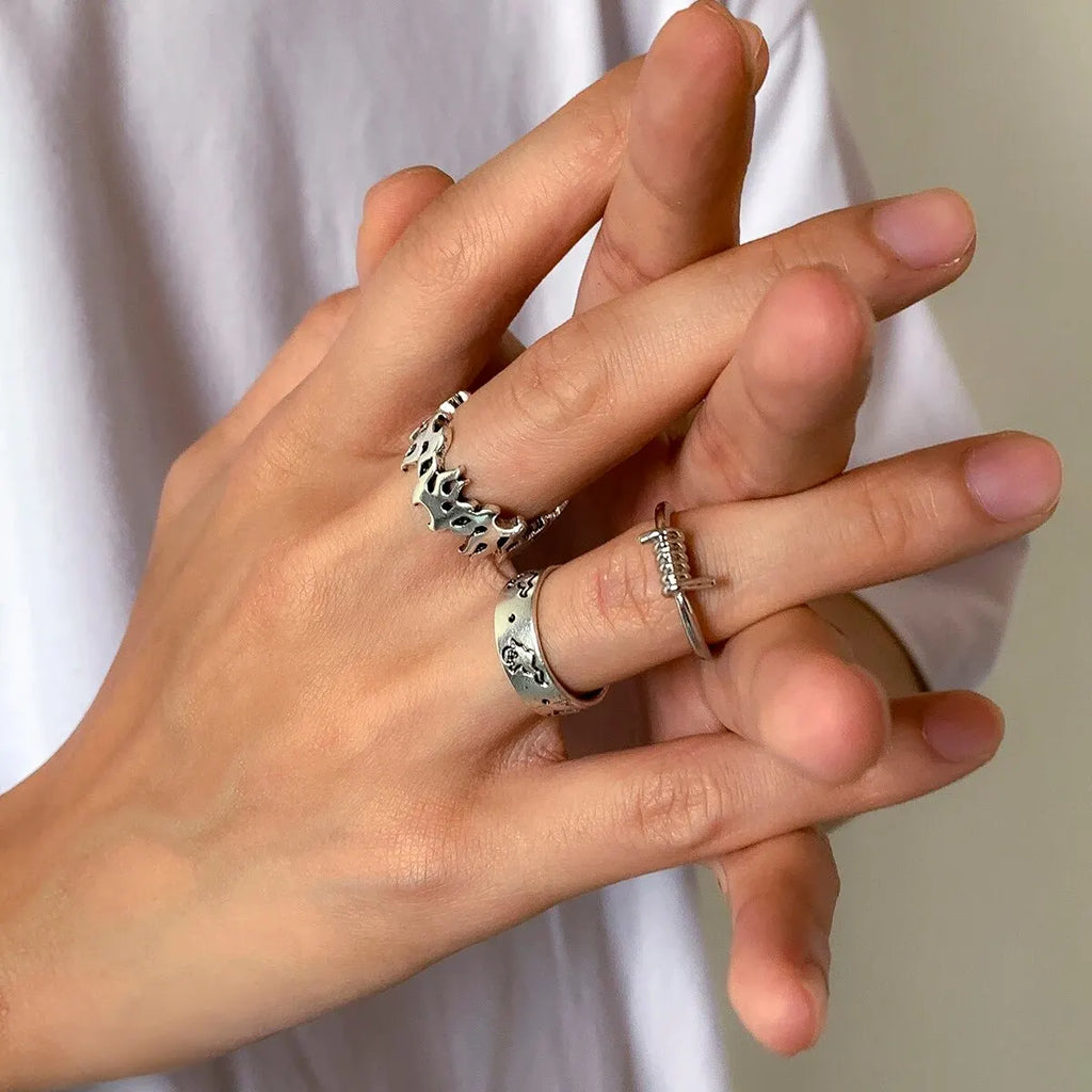 Vintage Cool Claw/Geometry Rings Set for Men Trendy Daily Street Finger Ring Accessories on Hand 2024 Fashion Jewelry Male Gifts