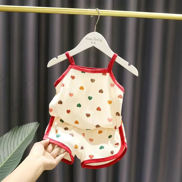 Baby Clothes Sets Summer Toddler Girl Strap Suits Cotton Printing Kids Boy Tops Tee and Shorts Infant Tracksuit Newborn Set