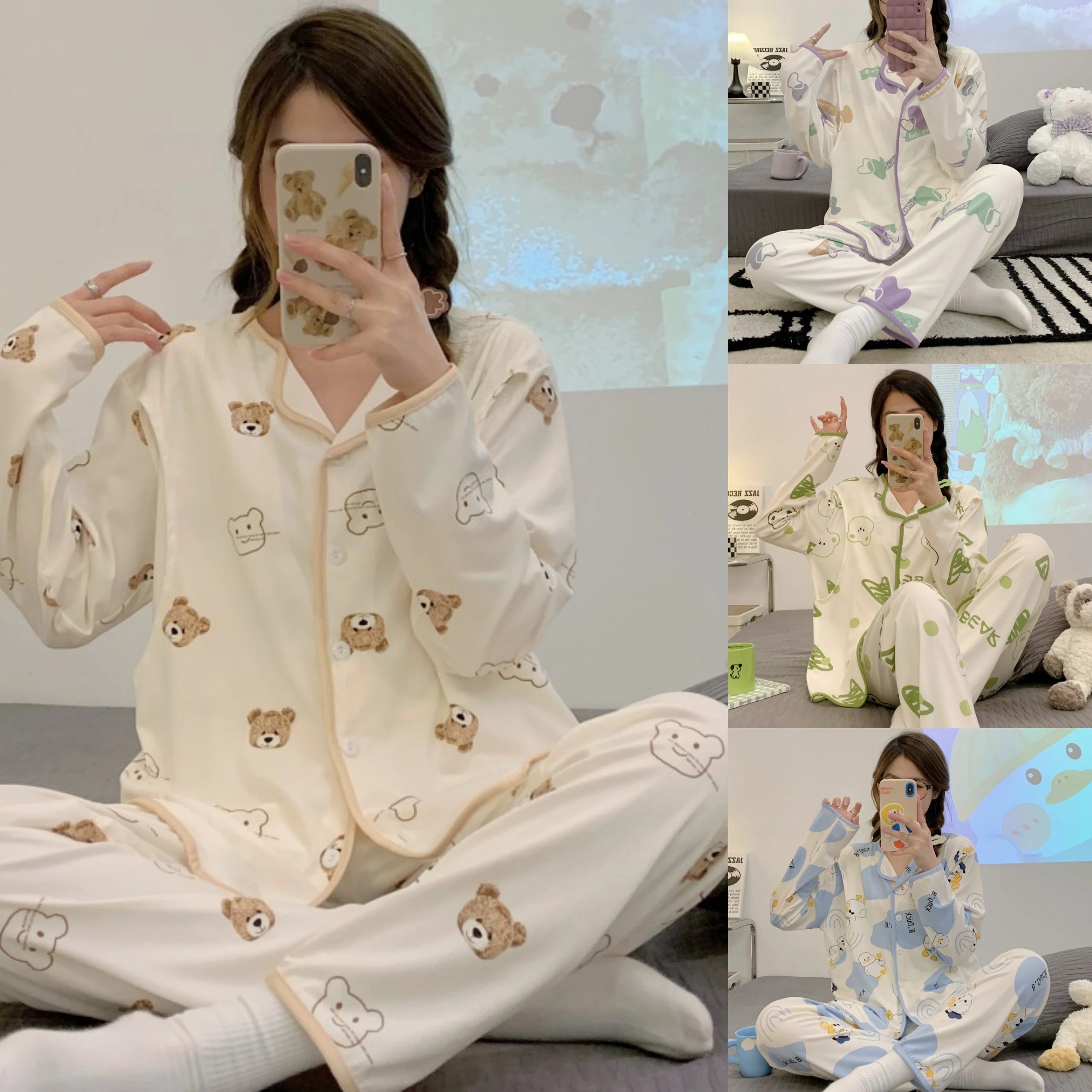 Spring And Summer 2-Piece Set Of Women's Breastfeeding Clothes Monthly Clothing Maternity Pajamas Women's Pajamas Homewea