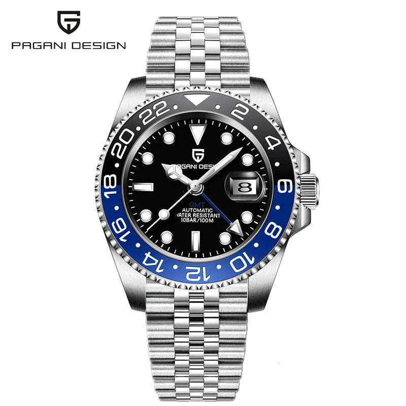 New PAGANI DESIGN 40MM GMT Mechanical Wristwatch Sapphire Ceramic Bezel Automatic Watch Stainless Steel 100M Waterproof Watches