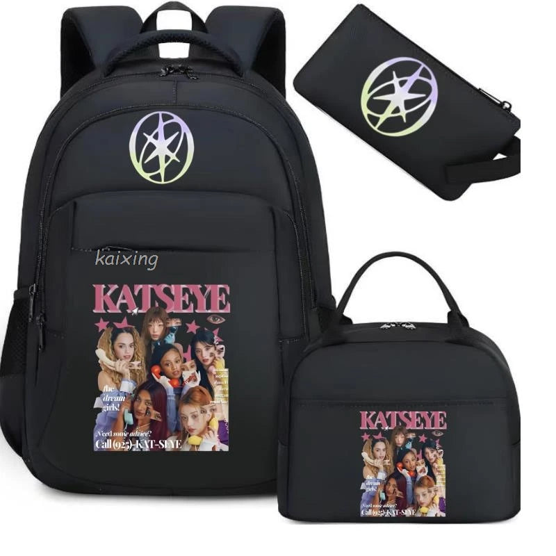 Hot Katseye Funny Print Backpacks WIth Lunch Bags Multi-pocket Camouflage Teens Travel Laptop Backpack Women School Bag Mochila