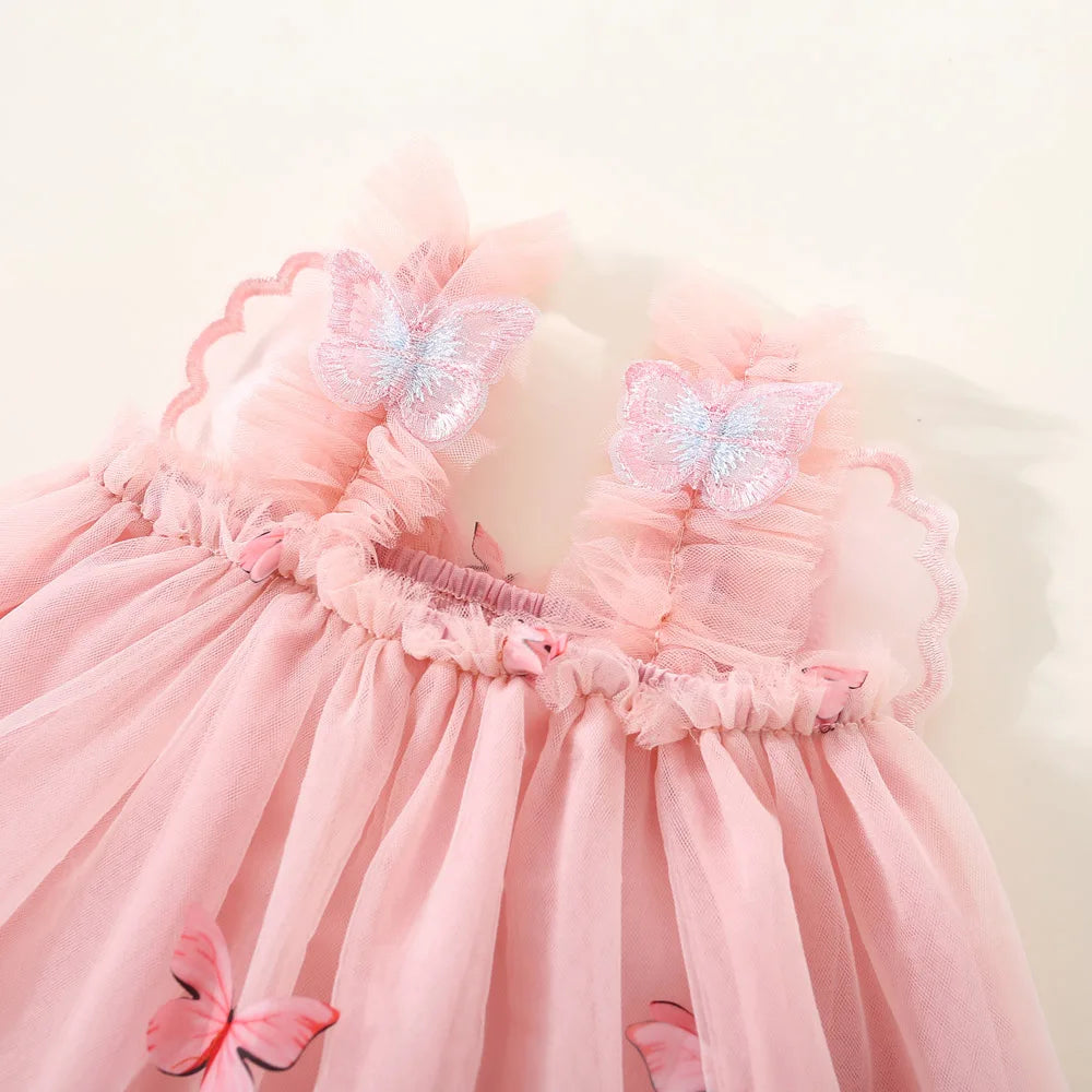 Party Dress for Kids Girl Summer Pink Butterfly Wings Mesh Dress Kids Birthday Clothes for Girl