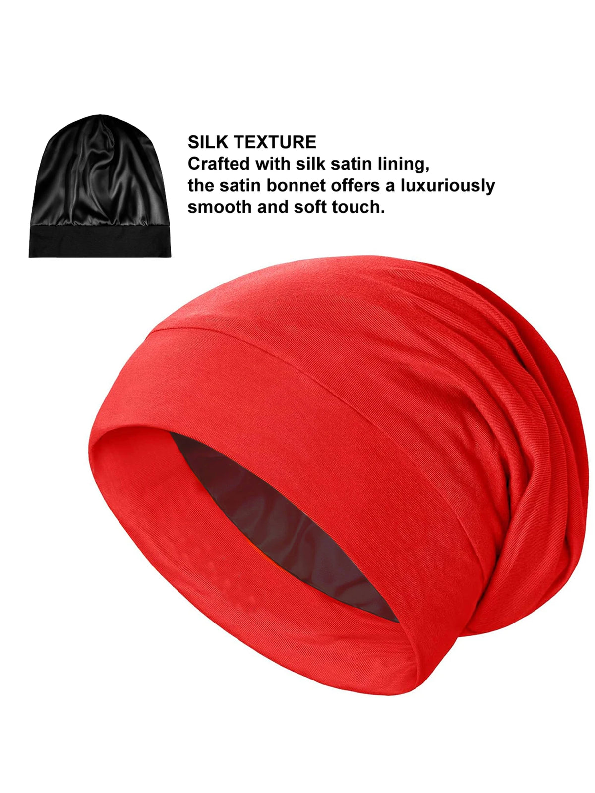 Women's Satin Bonnet Sleep Cap, Luxury Silk Satin Lined Night Hat, Anti-Frizz Hair Cover for Sleeping, Soft & Breathable Black B