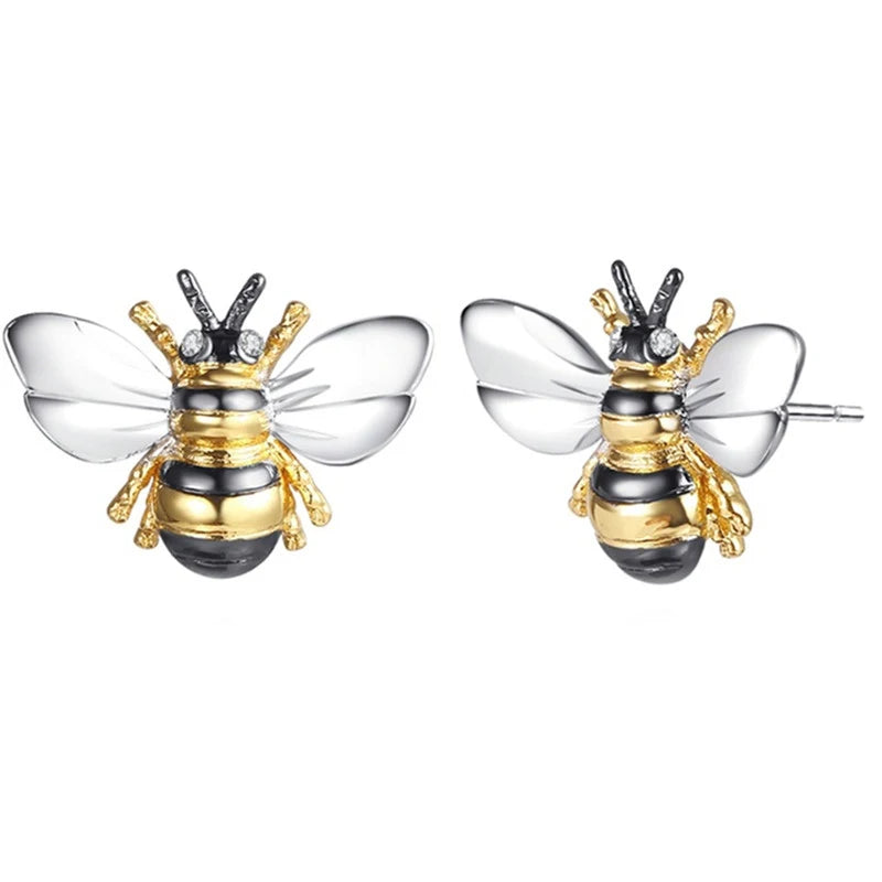 Huitan Fashion Simulated Pearl Bee Stud Earrings with Crystal Cubic Zirconia Cute Animal Earrings Daily Wear Women Jewelry