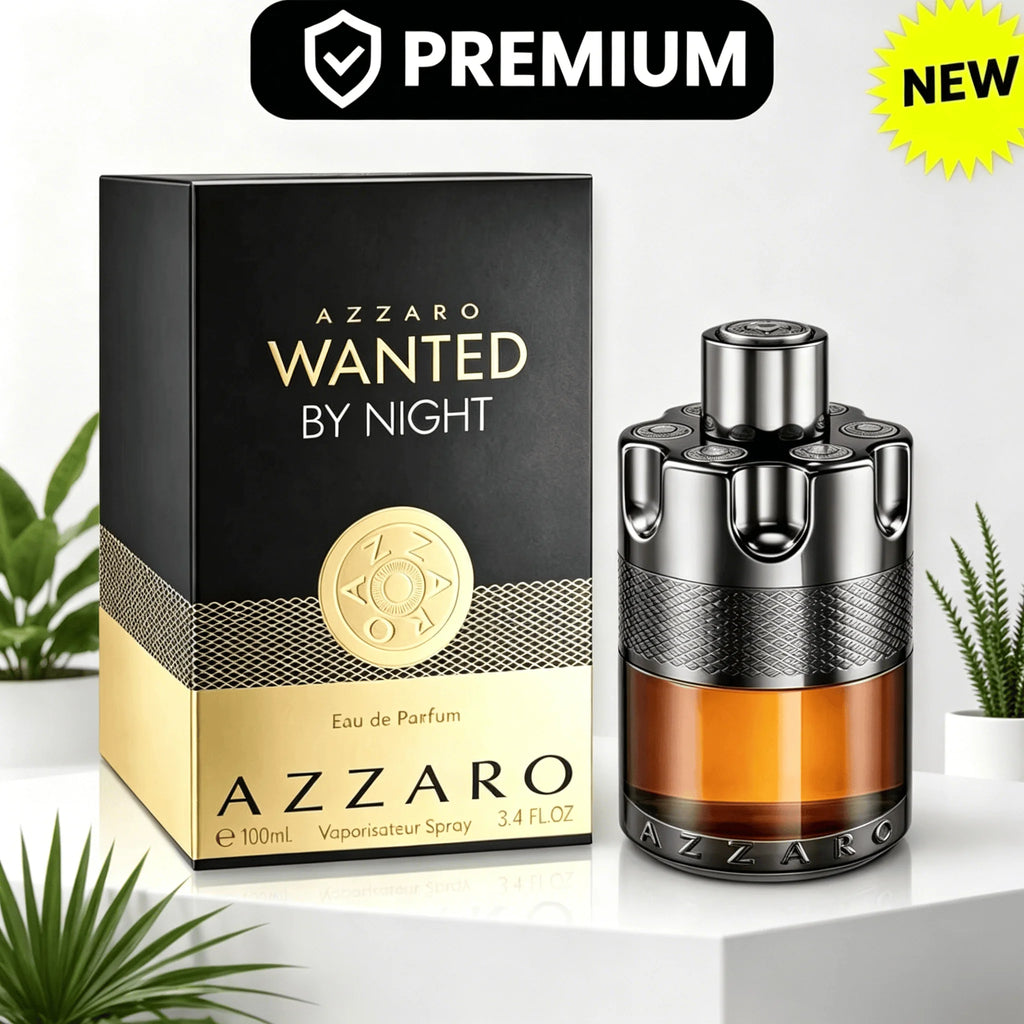 Azzaro Wanted By Night Eau De Parfum 100ML With Original Brown Gold Gift Box Long Lasting Rich Warm Spicy Tobacco Vanilla Woody Fragrance Men Perfume Silver Cap Transparent Amber Liquid Bottle Night Club Masculine Scent Holid