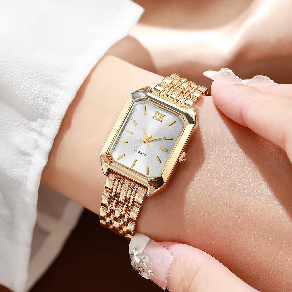 6-piece/set elegant and minimalist women's watch, quartz women's watch, square dial women's watch set