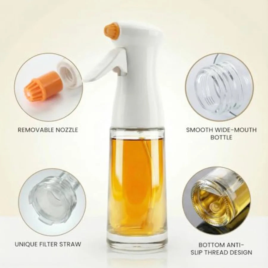 200ml Glass Oil Sprayer for Cooking Olive Oil Spray Bottle for Air Fryer Salad Baking and Frying Refillable Oil Mister for Kitc