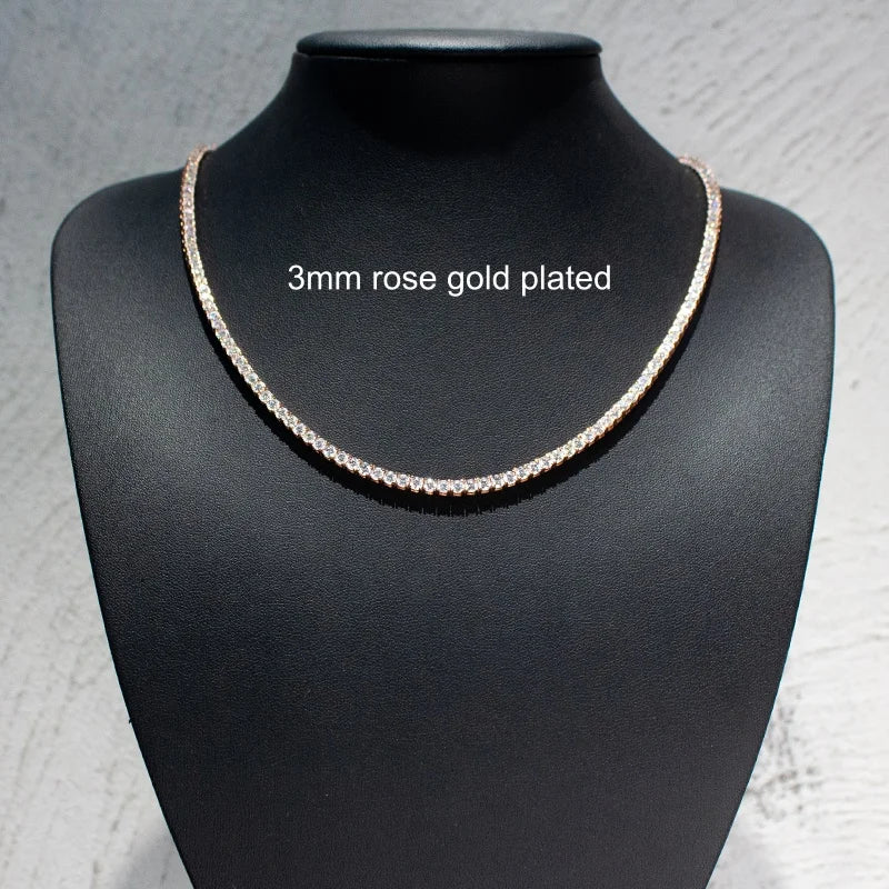 2-5mm Men Women Moissanite Tennis Chain Rose Yellow Moissanite Tennis Bracelet s925 Silver Tennis Chain For Women Men