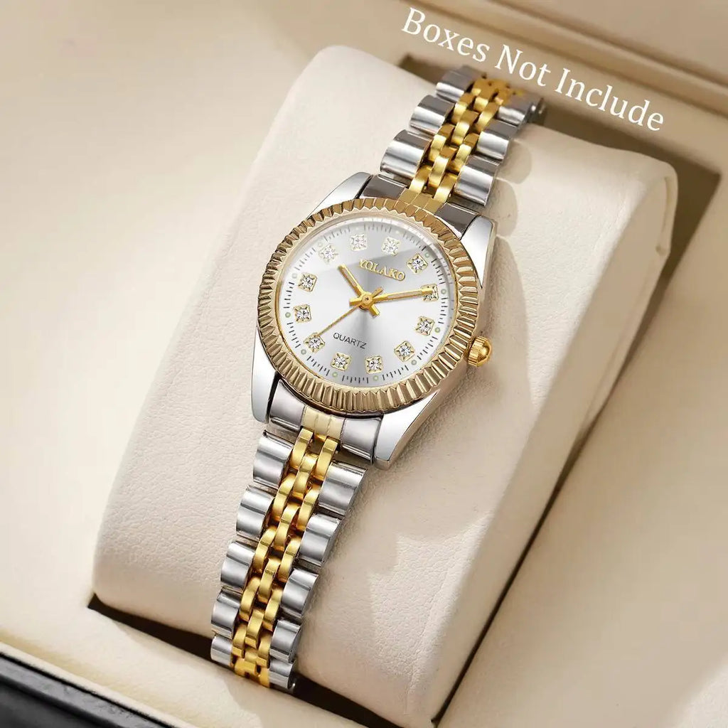 Luxury Rhinestone Women Watches Stainless Steel Band Quartz Wristwatch Clock Gift Relogio Feminino（Without Box）