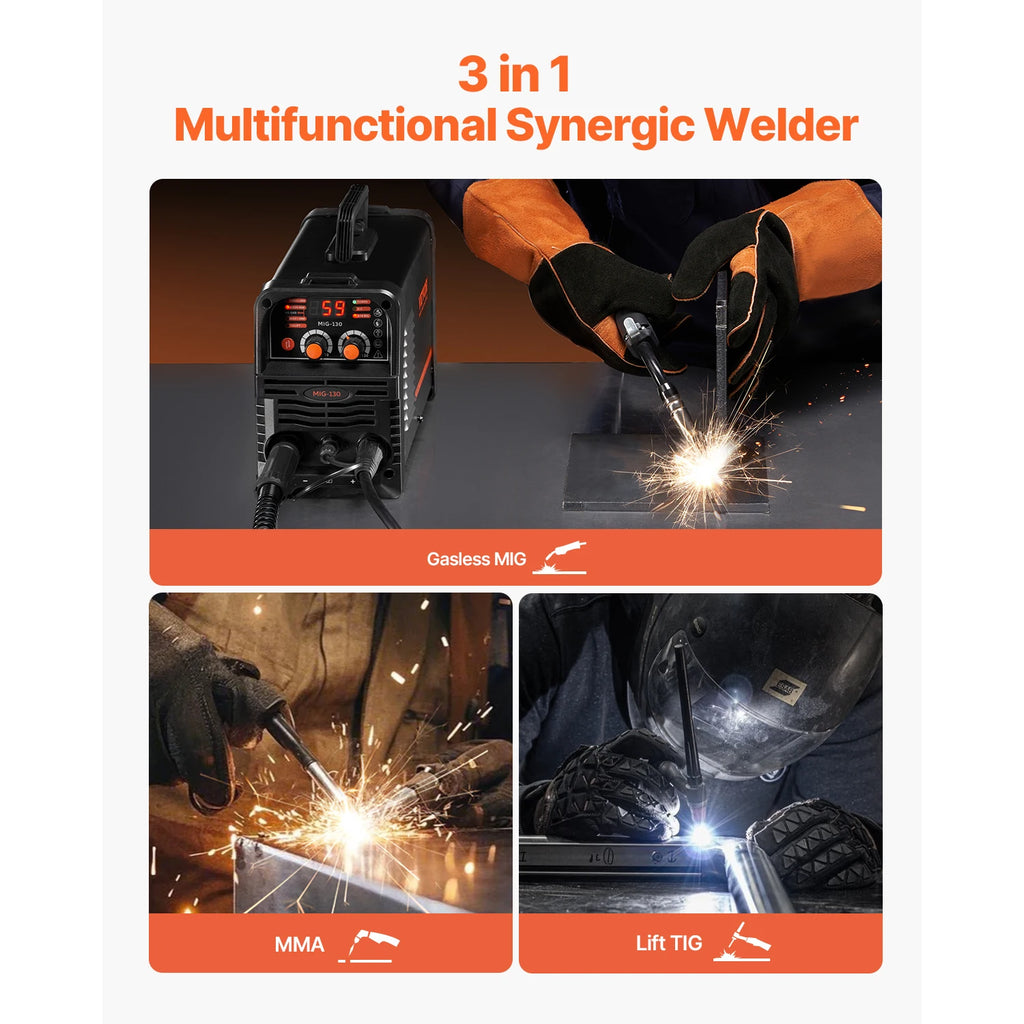 SucceBuy MIG Welder 130Amp Mig Welding Machine 3-in-1 Portable Mig Welder with IGBT Inverter Technology Digital Display Screen