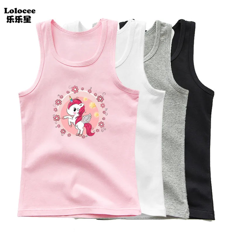 Kids Girl Cute Unicorn Singlet Summer Baby Girls Cotton Tops Toddler Clothes Children Sleeveless Cartoon T-shirts