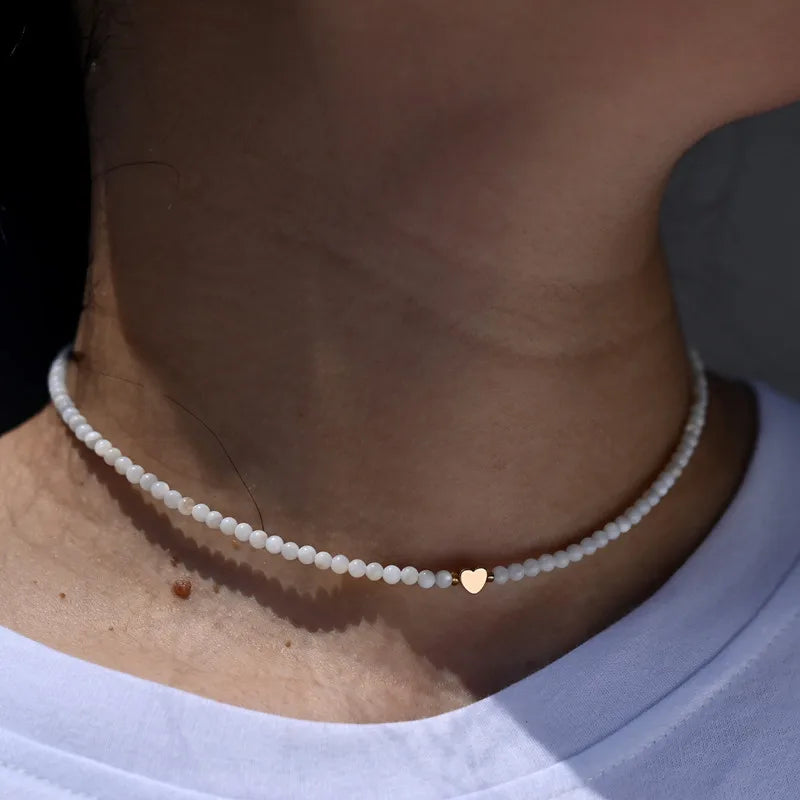 MOON GIRL Natural Shell Beads Heart Choker Fashion Stainless Steel Necklace for Women Copper Star Collares Para Mujer