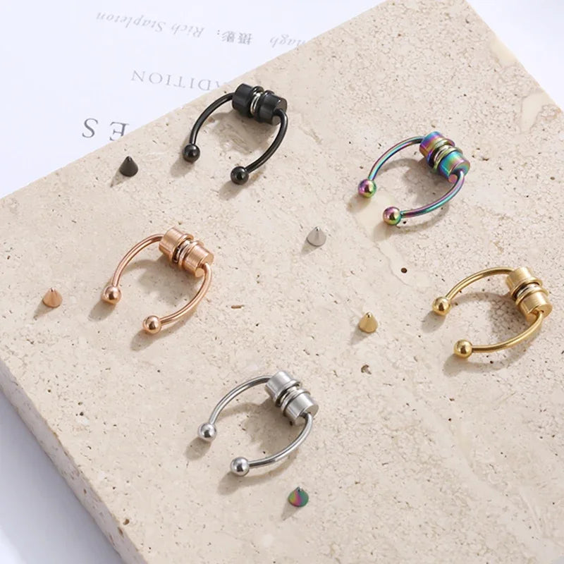 2pc Women Fake Piercing Nose Ring Hoop Septum Non Piercing Nose Clip Rock HipHoop Stainless Steel Magnet Punk Body Jewelry