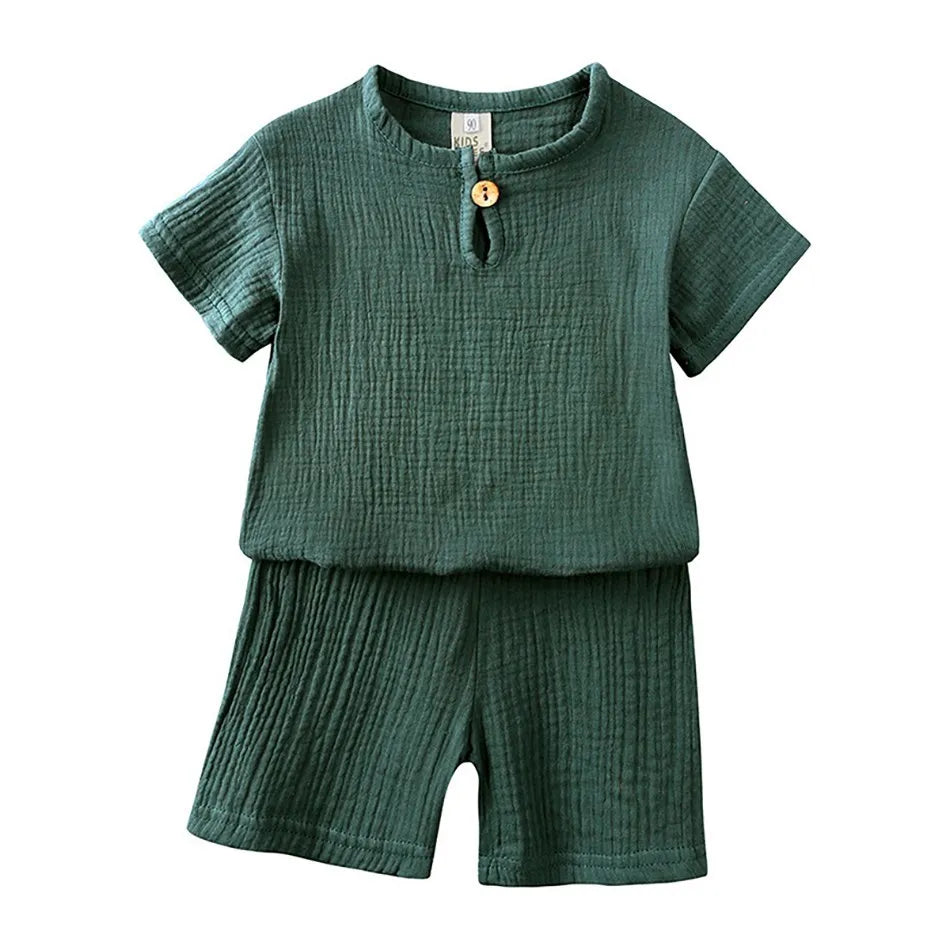 2-8 Years Children Casual Suit Baby Muslin T Shirt and Shorts Girls Blue Green White Tops and Bottoms Summer 2 Pcs Clothing Set