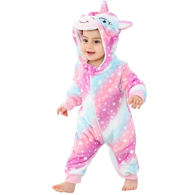 MICHLEY Carnival Winter Baby Rompers Hooded Flannel Cosplay Toddler Infant Clothes Bodysuits Jumpsuit Costume For Girl Boy