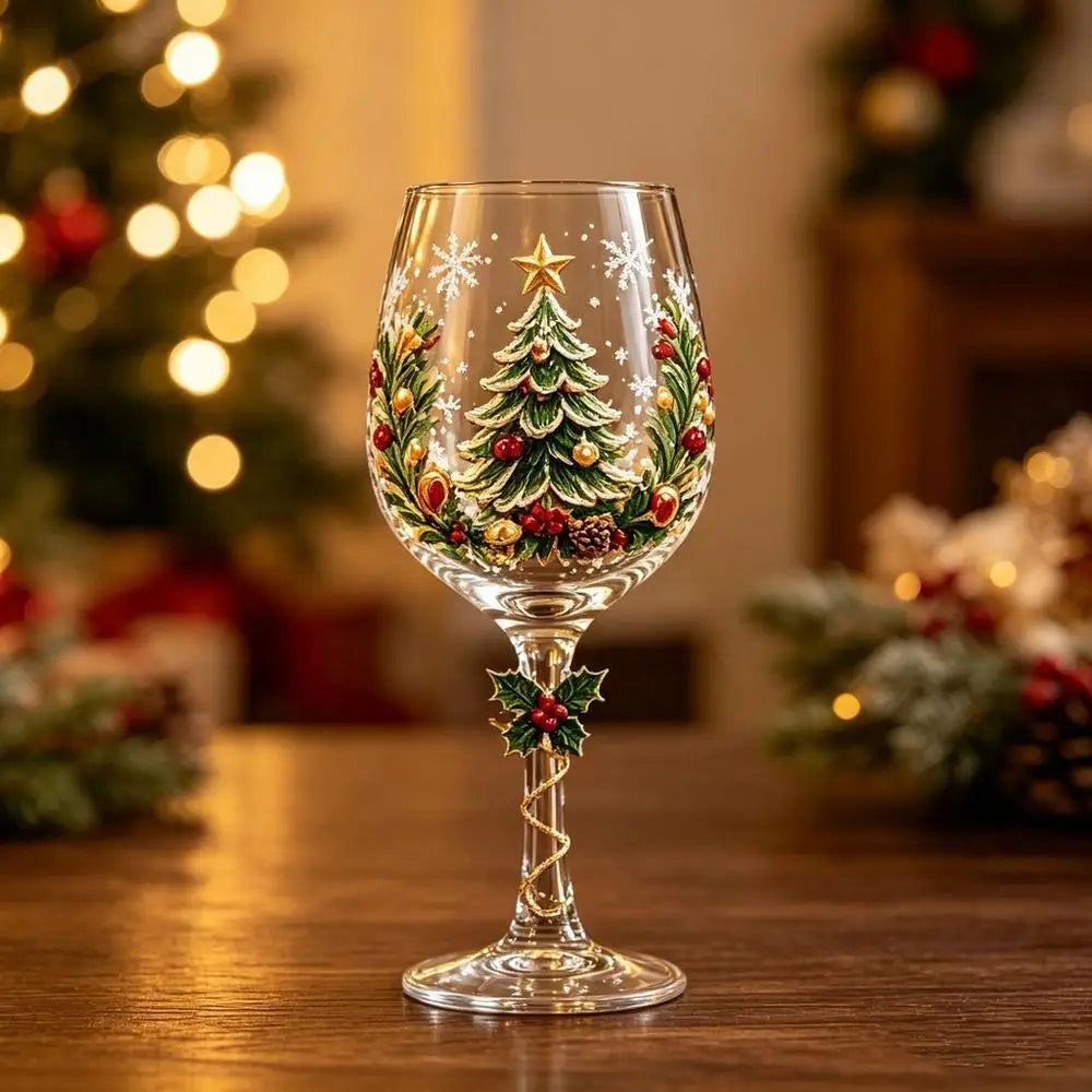 1/6pc Christmas Glass Art Cup Santa Snowman Reindeer Tree Drinking Glasses Christmas Wine Glasses Gift for Christmas Friends