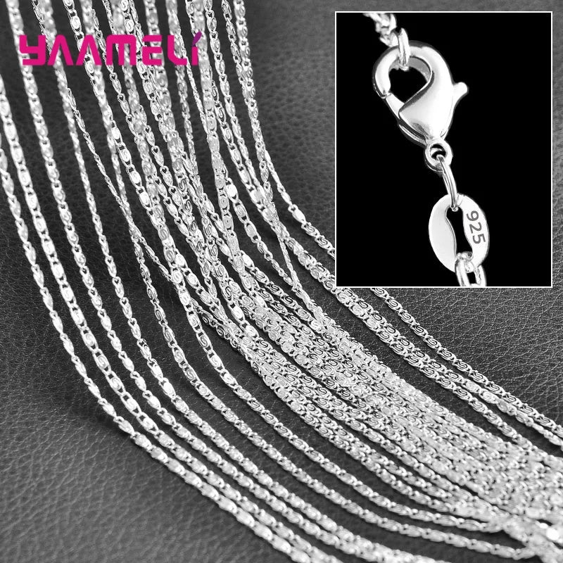 5PCS Solid 925 Sterling Silver Stamp Jewelry Chains Necklace with Lobster Clasps fit Men Women Pendant 18 Designs 16-30 Inch
