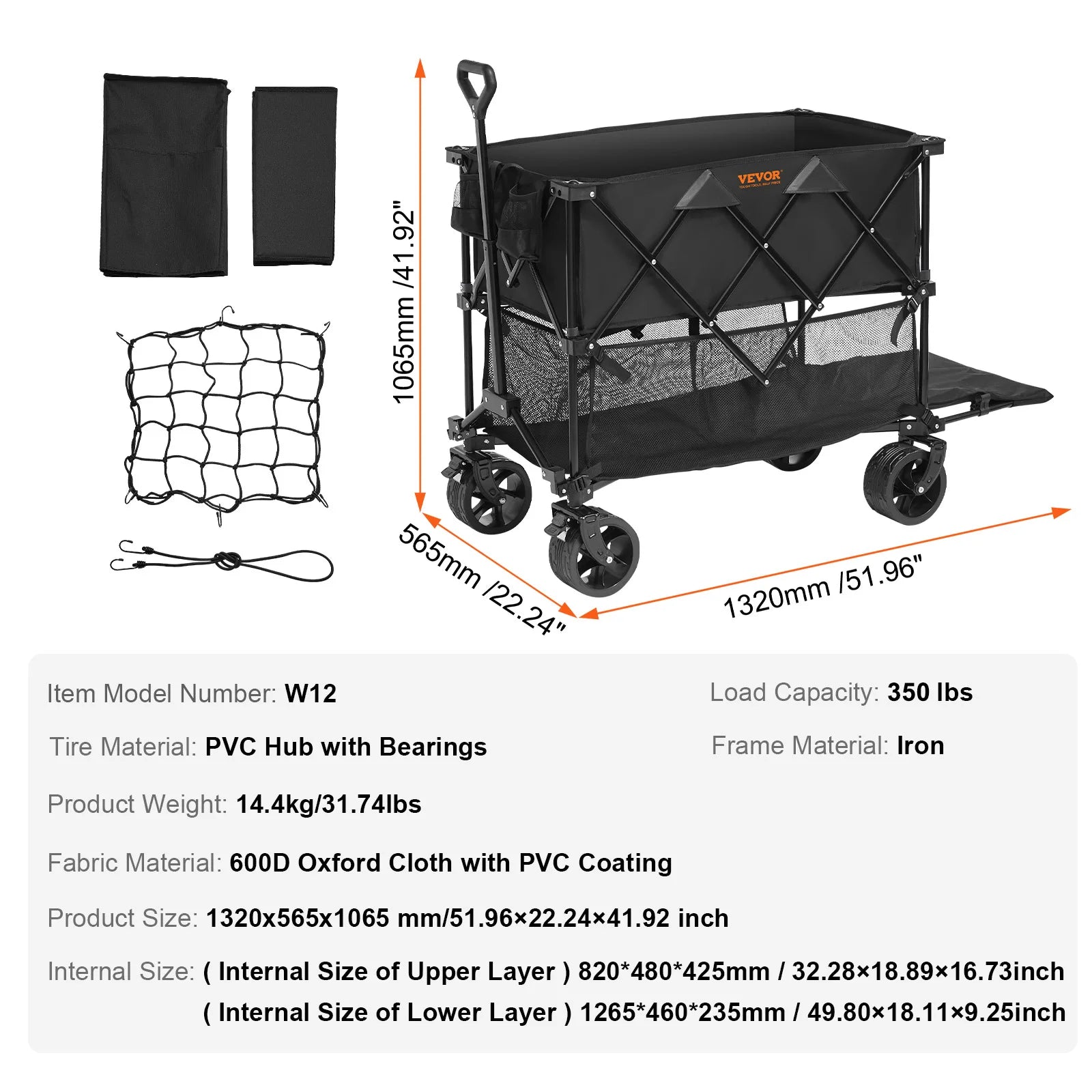 SucceBuy Collapsible Folding Wagon Beach Wagon Cart with All-Terrain Wheels Drink Holder Sport Wagon for Camping Shopping Garden