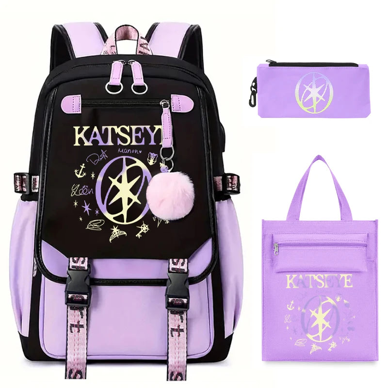 Kpop Group Katseye Backpack Set Teen Girls Back To School Gifts Korean Ulzzang Katseye Women Travel Bagpack Suit