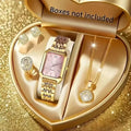 5PCS Elegant Rectangle Rhinestone Quartz Watch Jewelry Set Fashion Women Watches Reloj Mujer Girl Clock Gift（Without Box）