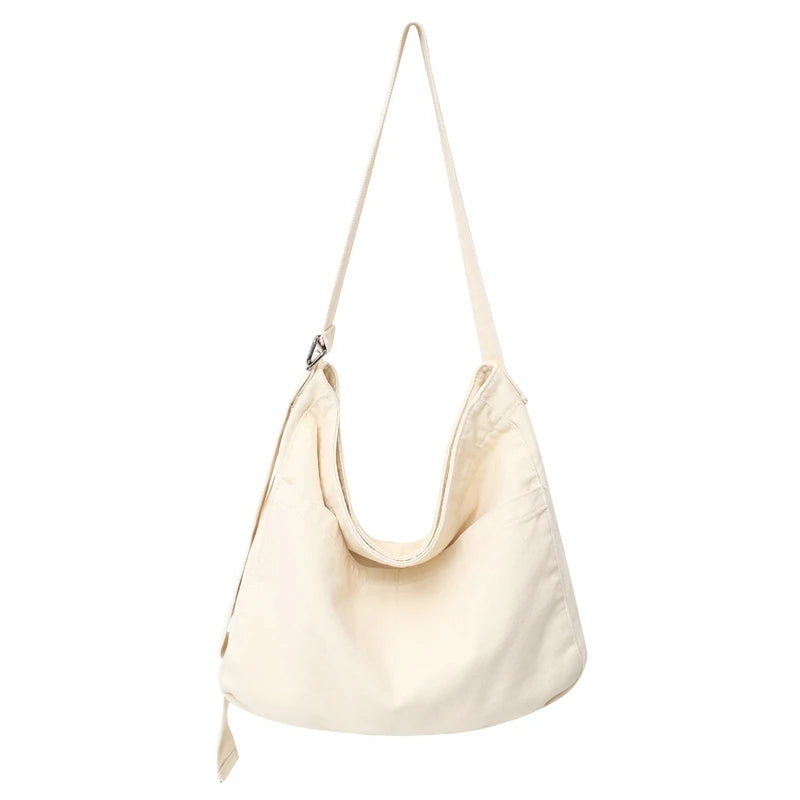 Women Casual Canvas School Crossbody Bags For Student Female Solid Color Large Capacity Tote Bag Trendy Cool Men Shoulder Bag