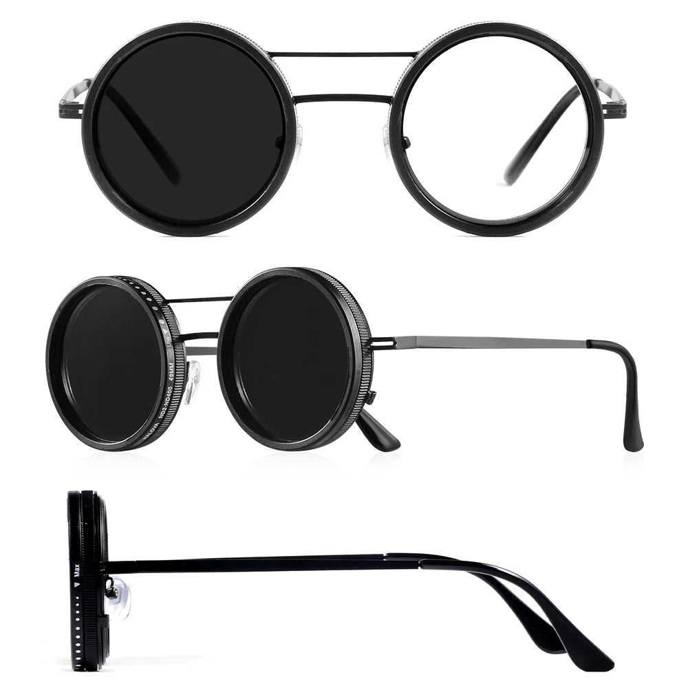 CRIXALIS ND9 Speed Adjustable Dimming Sunglasses Men Women Punk Round Frame Sun Glasses Outdoor Fishing Driving Eyewear UV400