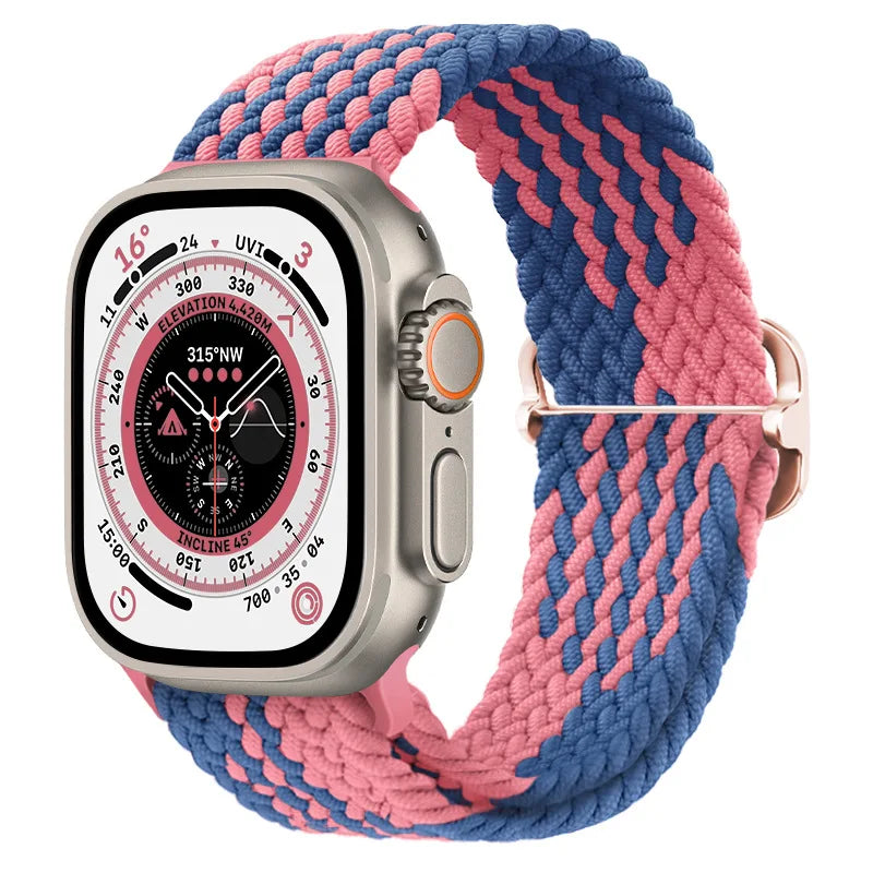 Braided Loop Strap For Apple Watch Ultra Band 49mm 44 45mm 42mm 41mm Nylon Elastic Belt Bracelet iWatch Series 9 8 7 6 5 4 SE 3