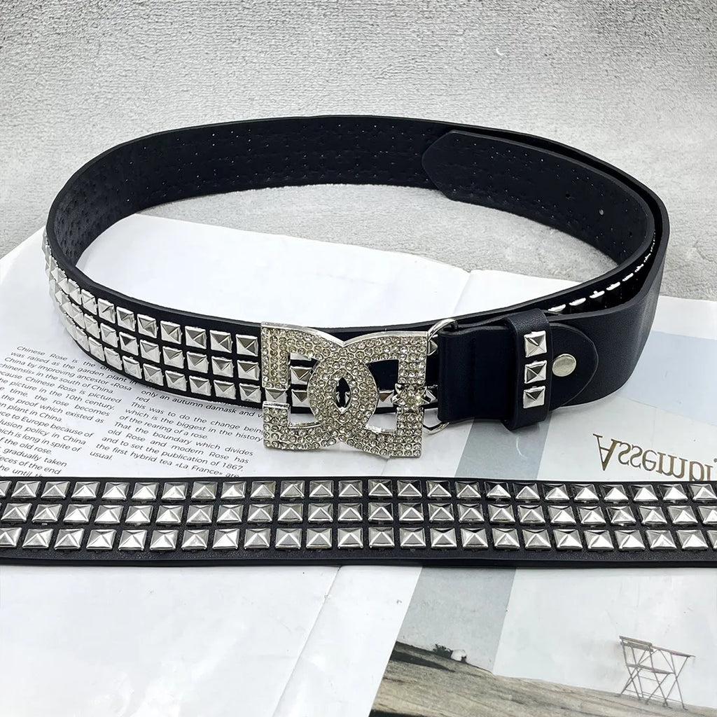 Fashion Y2K Rivet Leather Belt Versatile Embedded Decorative Belt Luxury Hot Girl Women's Rhinestone Belt Unique punk
