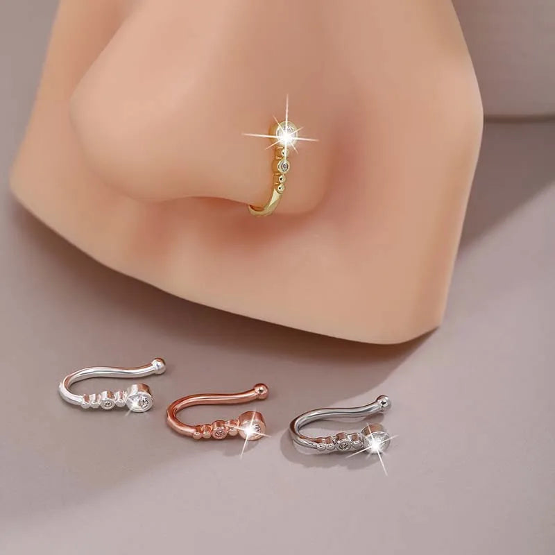 1Pc Chic U-Shape Non-Piercing Nose Ring for Women Simple Hip Hop Shiny Zircon Fake Nose Clip Body Piercing Jewelry Accessories