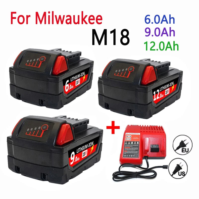 6.0Ah/9.0Ah/12.0Ah For Milwaukee M18 18V Replacement For Milwaukee M18B5 XC Li-ion battery 48-11-1815 2604-20 48-11-1850 charger