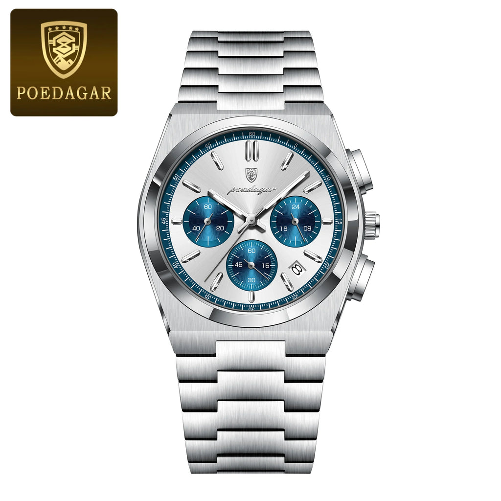 POEDAGAR Luxury Man Quartz Watch Sport Military Watch For Men Waterproof Luminous Date Chronograph Stainless Steel Men's Watches