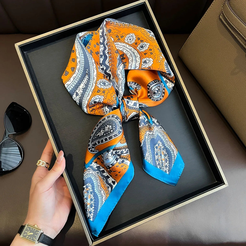 2025 New Yellow Lemon Print Square Silk Scarf for Women 70*70cm Neck Ties Fashion Decorate Neckerchief Female Hijab Bag Ribbions