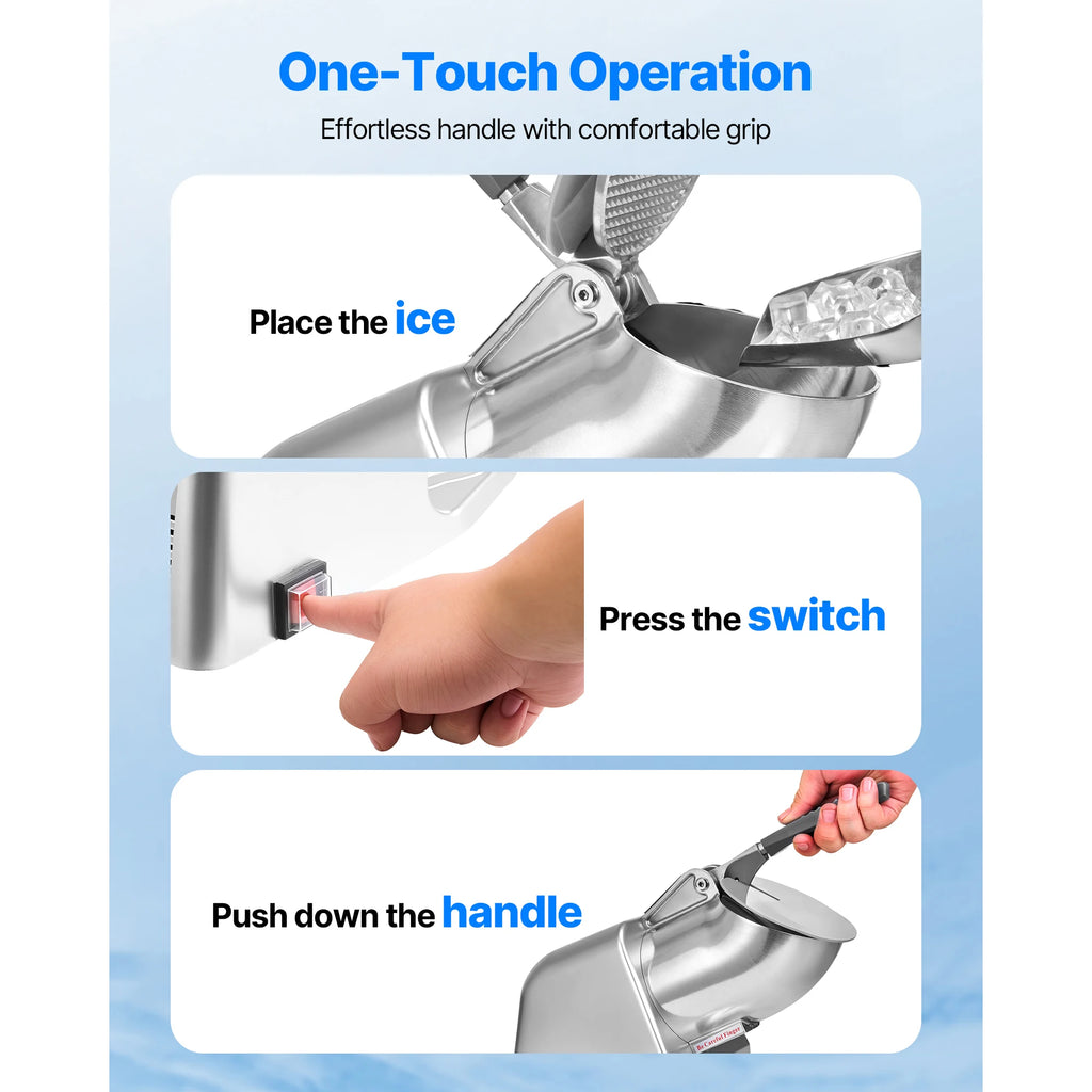 SucceBuy Ice Crusher Machine Stainless Steel Shaved Ice Machine with Bowl and Cover Ice-Shaver for Home and CommercialUse Silver