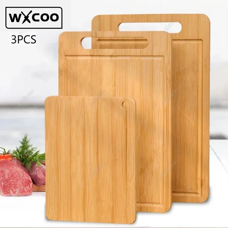 WXCOO Double-sided Cutting Board Kitchen Stainless Steel or Natural Bamboo Chopping Board for Fruit Meat Vegetable Cutting Board