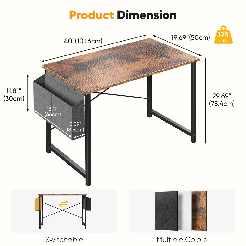 JHK 31IN to 55IN Computer Office Desk Writing Study Office Gaming Table with Storage Bag Metal Frame Wood Tabletop Easy Assembly