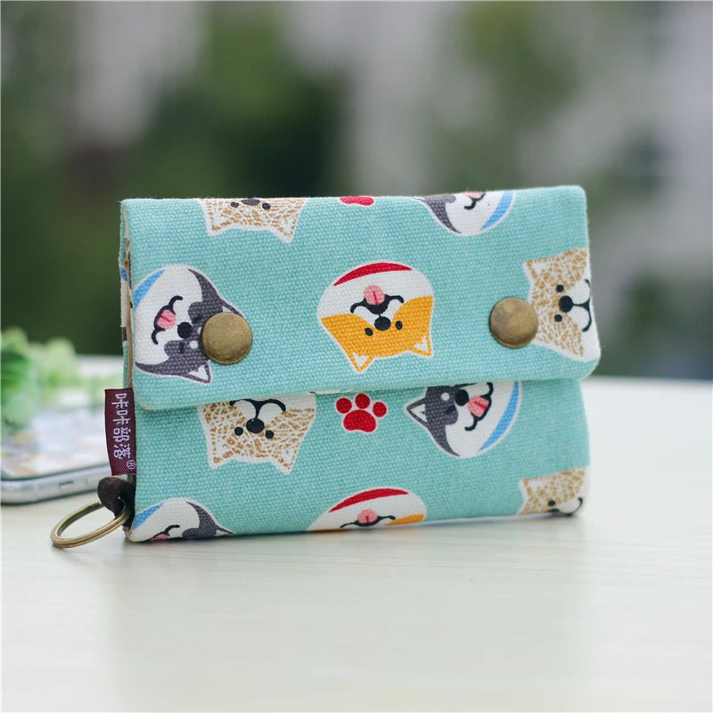Handmade Three Fold Fabric Wallet Women Men Simple Short Zipper Purses for Teens Personality Multi-function Key Bag Card Holder