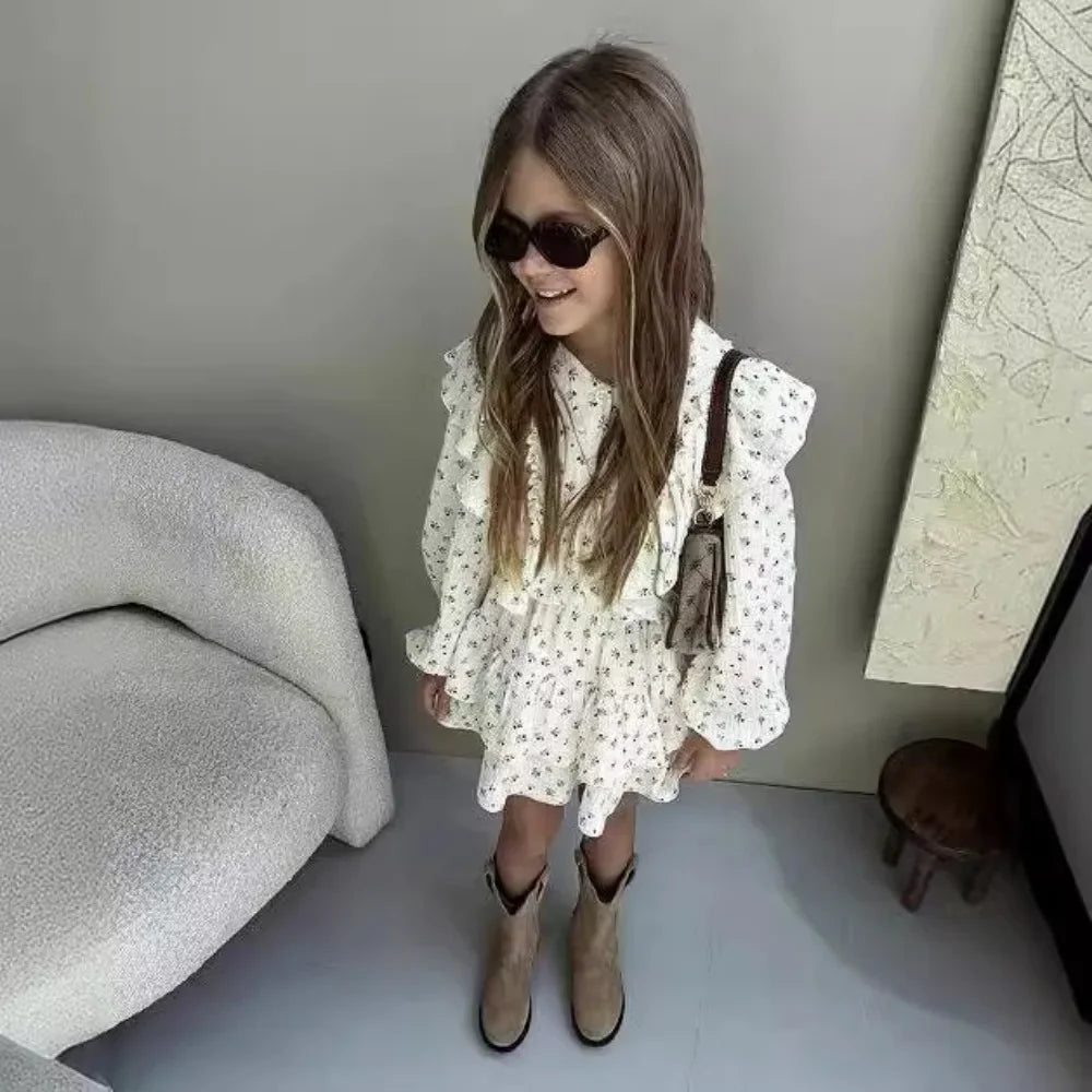 4478-1  Children Clothing Set INS Russian Girl's Dress Autumn Floral Lace Shirt+Cake Skirt Two-piece Set