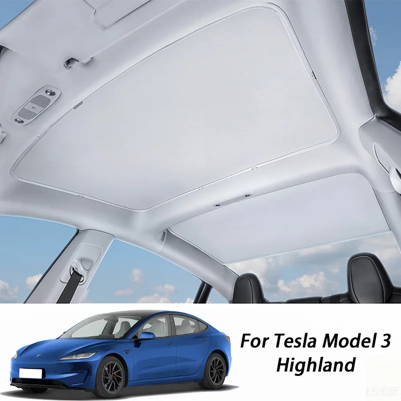 Sunroof Sunshade for Tesla Model 3 Old Version & Highland Refresh, Double-Layer Aluminum Foil Glass Roof Shade, Heat Reflective UV Protection Foldable Sunroof Cover