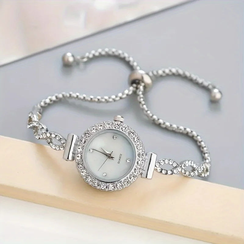 1 piece of women's luxury rhinestone quartz watch, paired with a durable zinc alloy strap