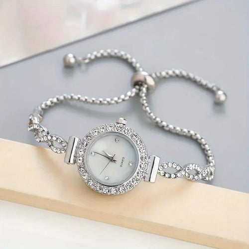 1 piece of women's luxury rhinestone quartz watch, paired with a durable zinc alloy strap
