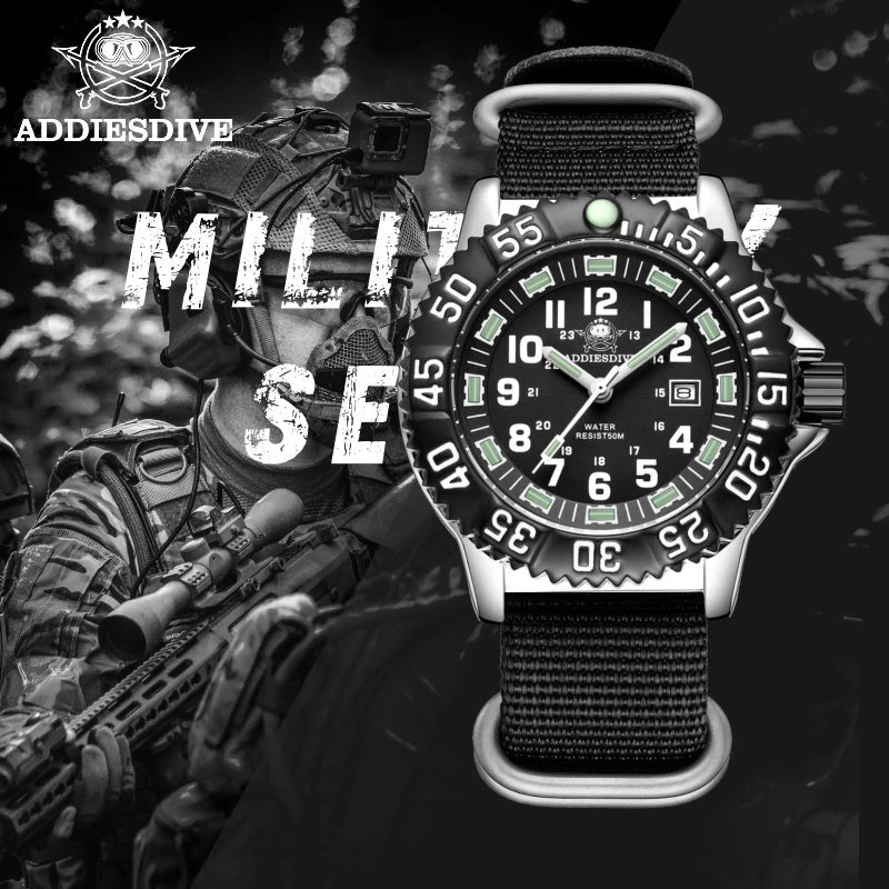 ADDIESDIVE Fashion Men's Analog Watches 50m Waterproof Luminous Tube Nylon Sports Men Military Wristwatches Quartz Watch For Men