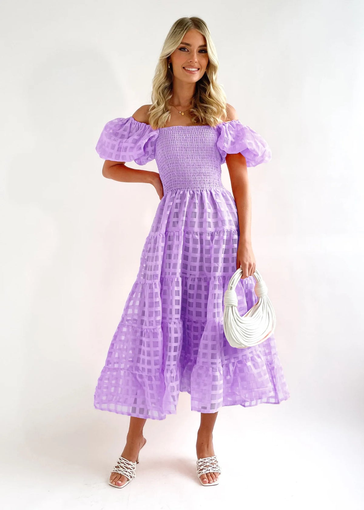 Fashion Party Maxi Dresses Women Holiday 2023 New Solid plaid Pleated A-line Dress Summer Women SHort Puff Sleeve Dress Elegant