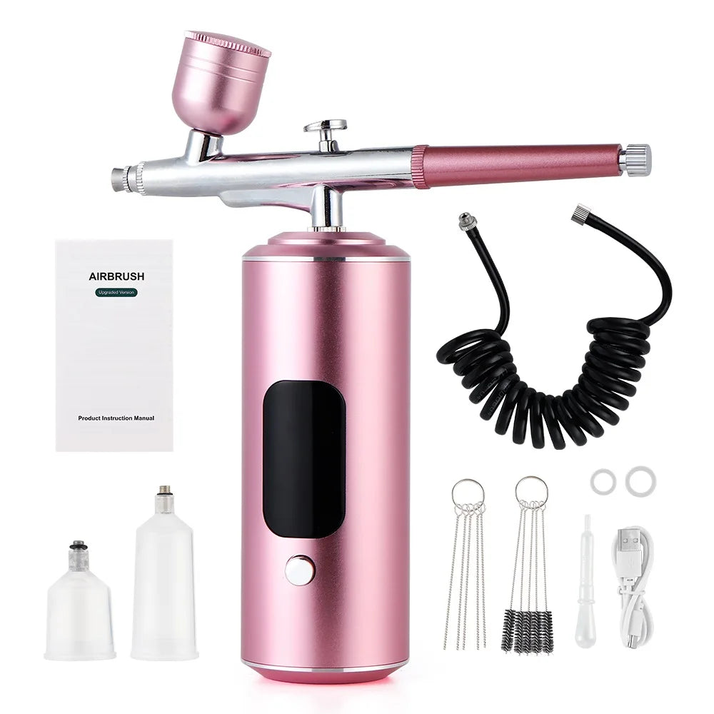 Rechargeable Wireless Airbrush Kit with Compressor Paint Spray Gun for Makeup Nail Art Cake Hair Dye Barber Face Beauty