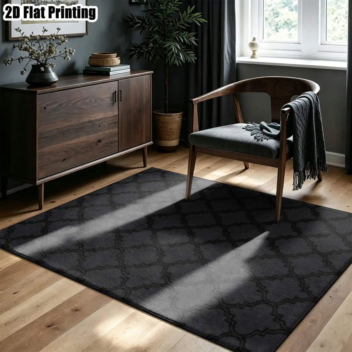 Black and Gray Geometric Area Rug – Six Sizes